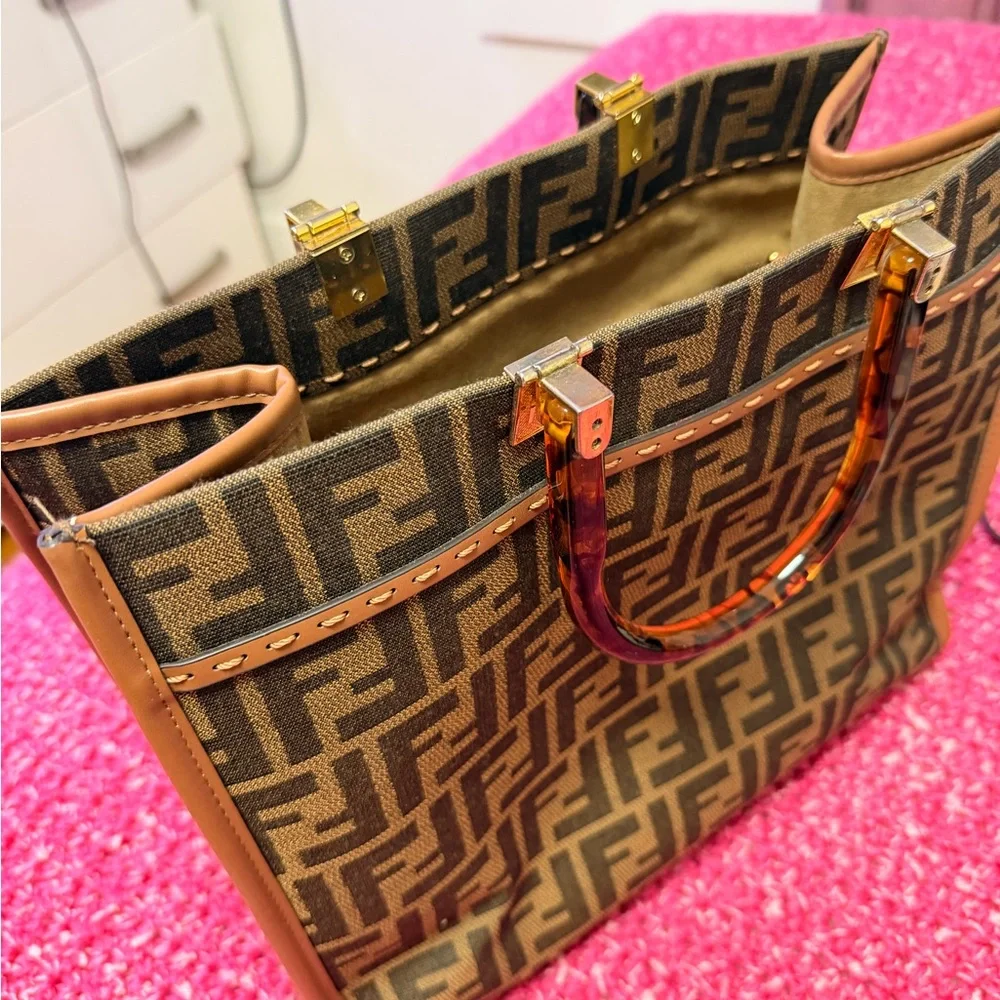Fendi Brown and Tan Tote with Logo - Picture 3 of 7